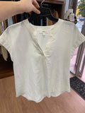 White Short Sleeve V-Neck Top with Pleat Detail