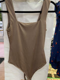 Beige Square Neck Sleeveless Bodysuit