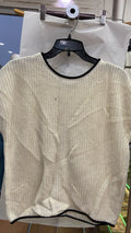 Cream Short Sleeve Knit Top with Black Trim