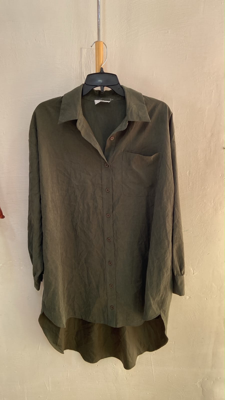 Olive Long Sleeve Button-Up Shirt with Pocket