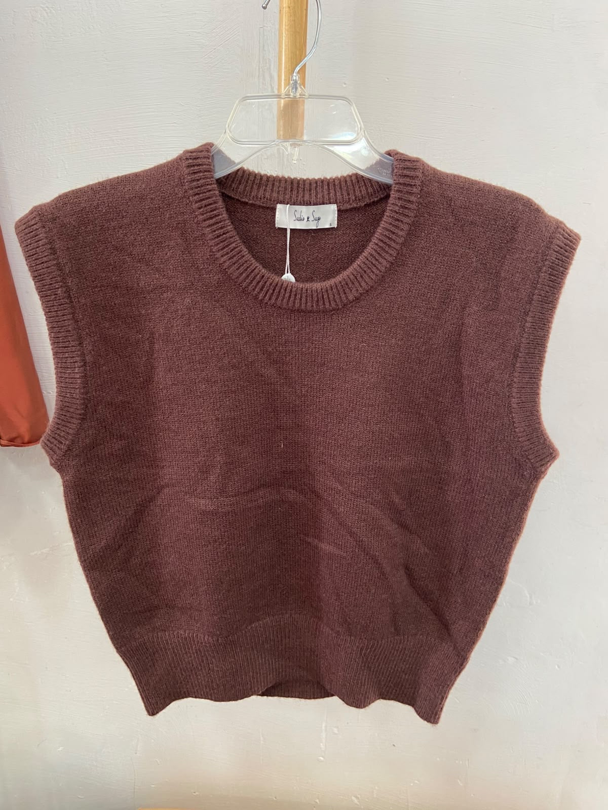 Burgundy Knit Sleeveless Sweater with Ribbed Hem