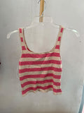 Pink Striped Ribbed Tank Top with Square Neckline