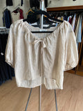 Beige Short Sleeve Blouse with Tie Detail