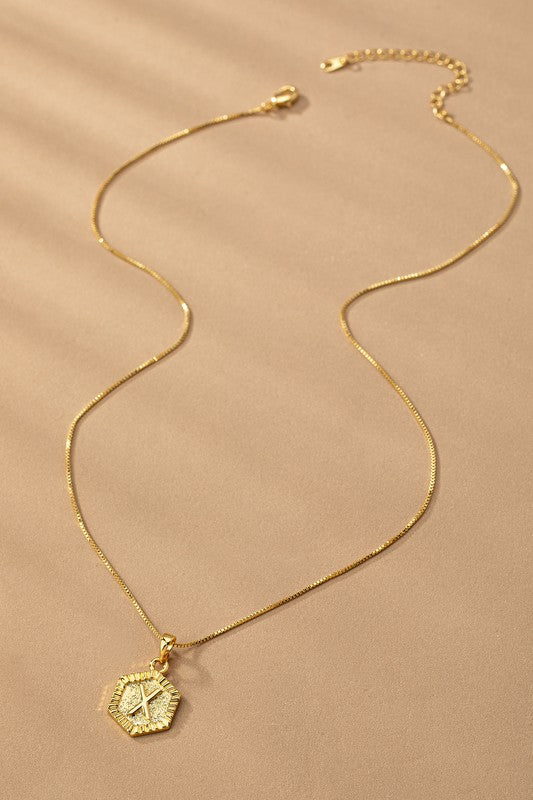 Waterproof Hexagon Brass Initial Letter Pendant