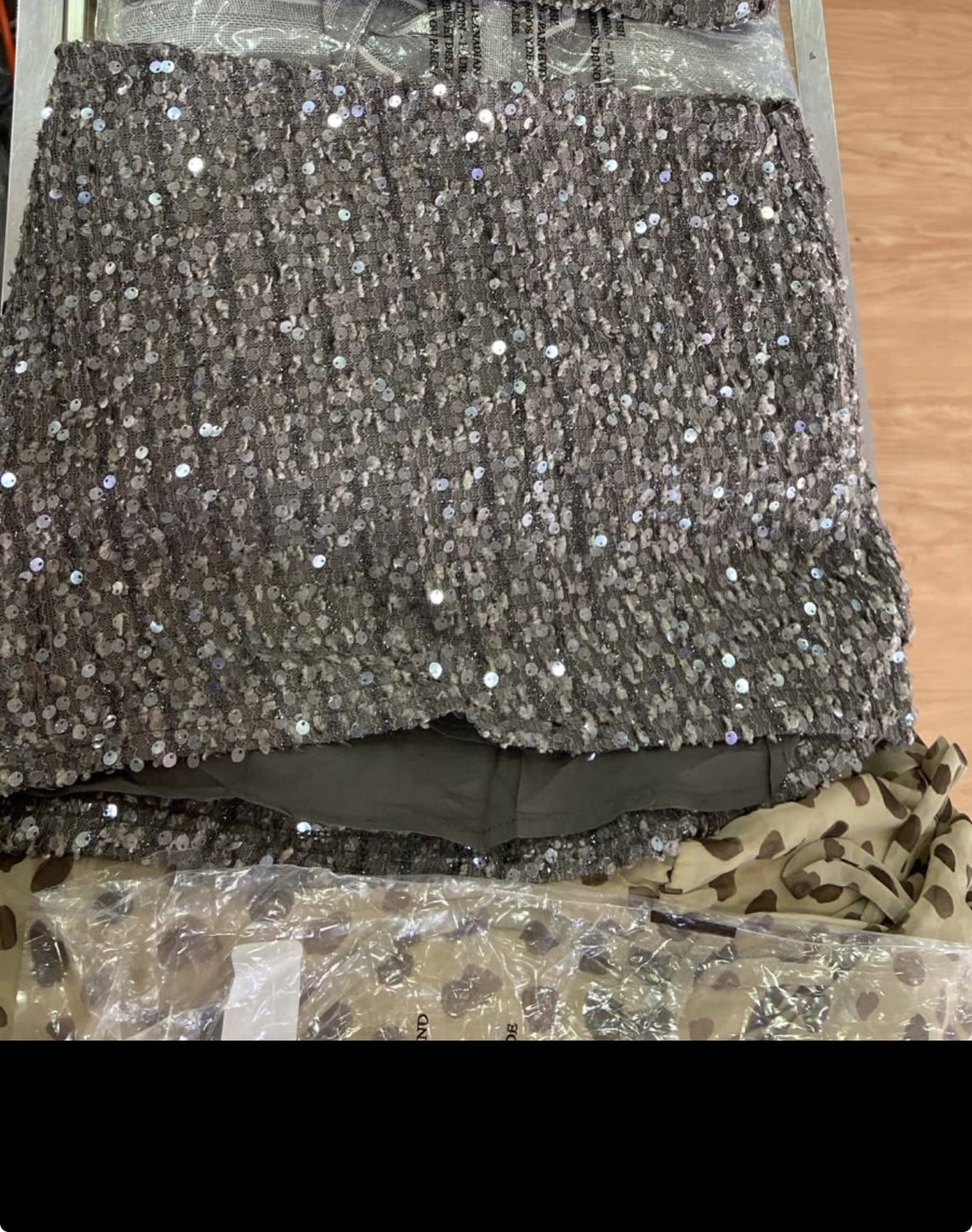 Silver Sequined Fabric with Animal Print Detail