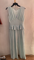 Mint Sleeveless Peplum Jumpsuit with V-Neck