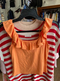 Orange Sleeveless Ruffled Top with Square Neckline