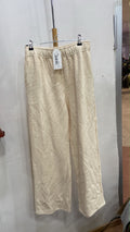 Cream Quilted Wide-Leg Trousers with Elastic Waist