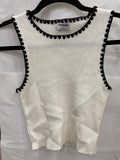 White Ribbed Sleeveless Crop Top with Trim