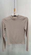 Beige Striped Long-Sleeve Top with Mock Neck