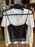 Black Spaghetti Strap Crop Top with Sequins