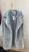 Light Blue Faux Fur Open-Front Coat with Lapels