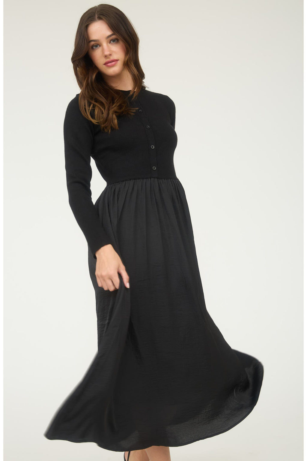 Black Long Sleeve Button-Up Maxi Dress