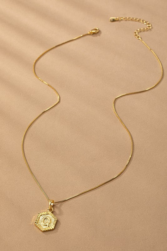 Waterproof Hexagon Brass Initial Letter Pendant