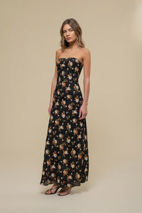 Black Floral Cowl Neck Maxi Dress