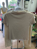 Beige Short Sleeve Crop Top with Textured Detail