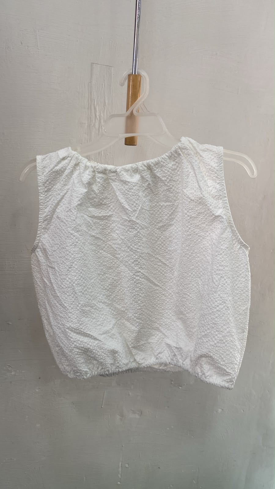 White Cropped Sleeveless Top with Textured Fabric