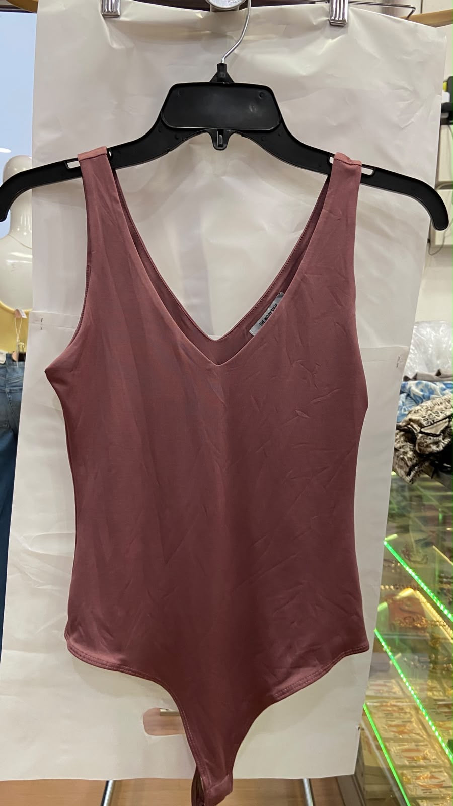 Dusty Rose Sleeveless V-Neck Bodysuit with Snap Closure