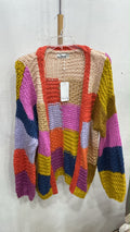 Multicolor Open-Front Knit Cardigan with Bell Sleeves