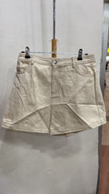 Beige Denim High-Waist Shorts with Pockets