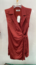 Rust Sleeveless Wrap Top with Tie Detail