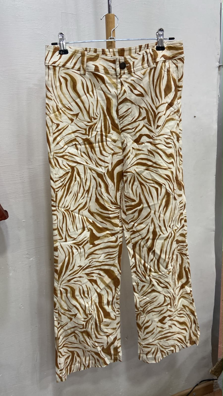 Brown and Cream Flared Trousers with Zebra Print