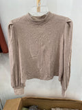 Beige Long Sleeve Cropped Top with Puff Sleeves