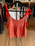 Coral Spaghetti Strap Peplum Top with Ties