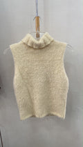 Cream Sleeveless Mock Neck Sweater with Fuzzy Texture