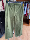Olive Green Straight Leg Trousers with Raw Hem