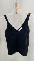 Black Ribbed Knit Tank Top with V-Neck