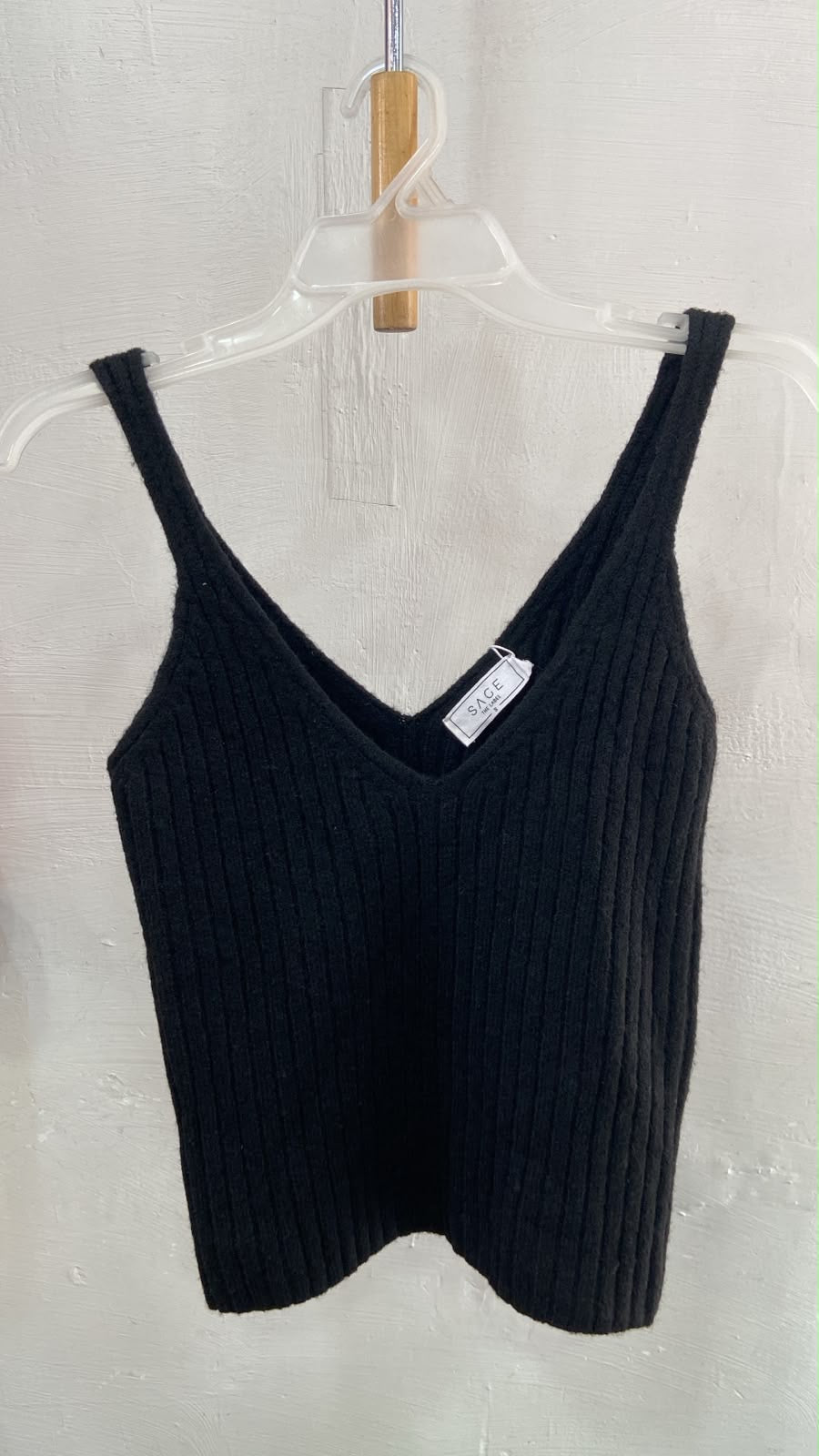 Black Ribbed Knit Tank Top with V-Neck