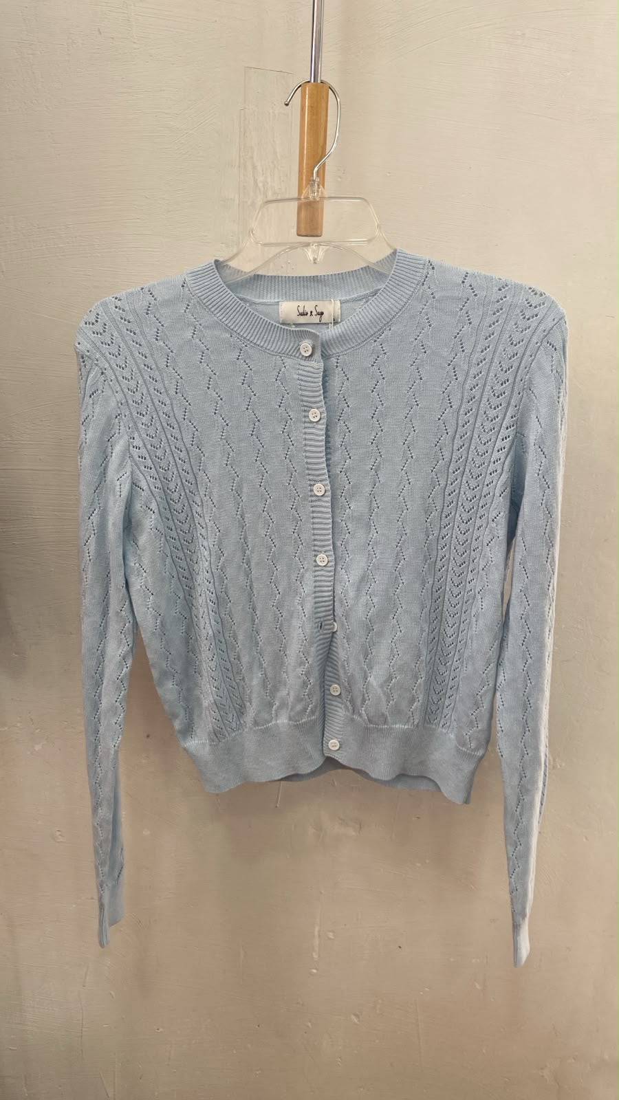 Light Blue Long Sleeve Knitted Cardigan with Buttons
