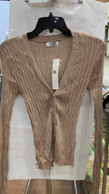 Beige Long Sleeve Ribbed Cardigan with Buttons