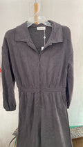 Charcoal Zip-Up Long Sleeve Jumpsuit with Collar