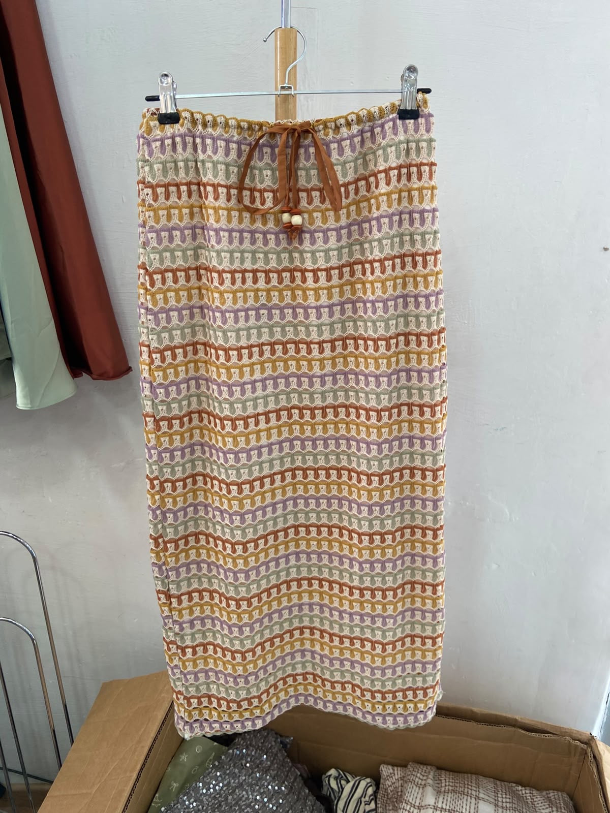 Multicolor Maxi Skirt with Drawstring Detail