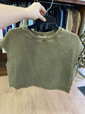 Olive Short Sleeve Cropped Top with Raw Hem