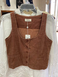 Terracotta Button-Up Cropped Tank Top with Pockets