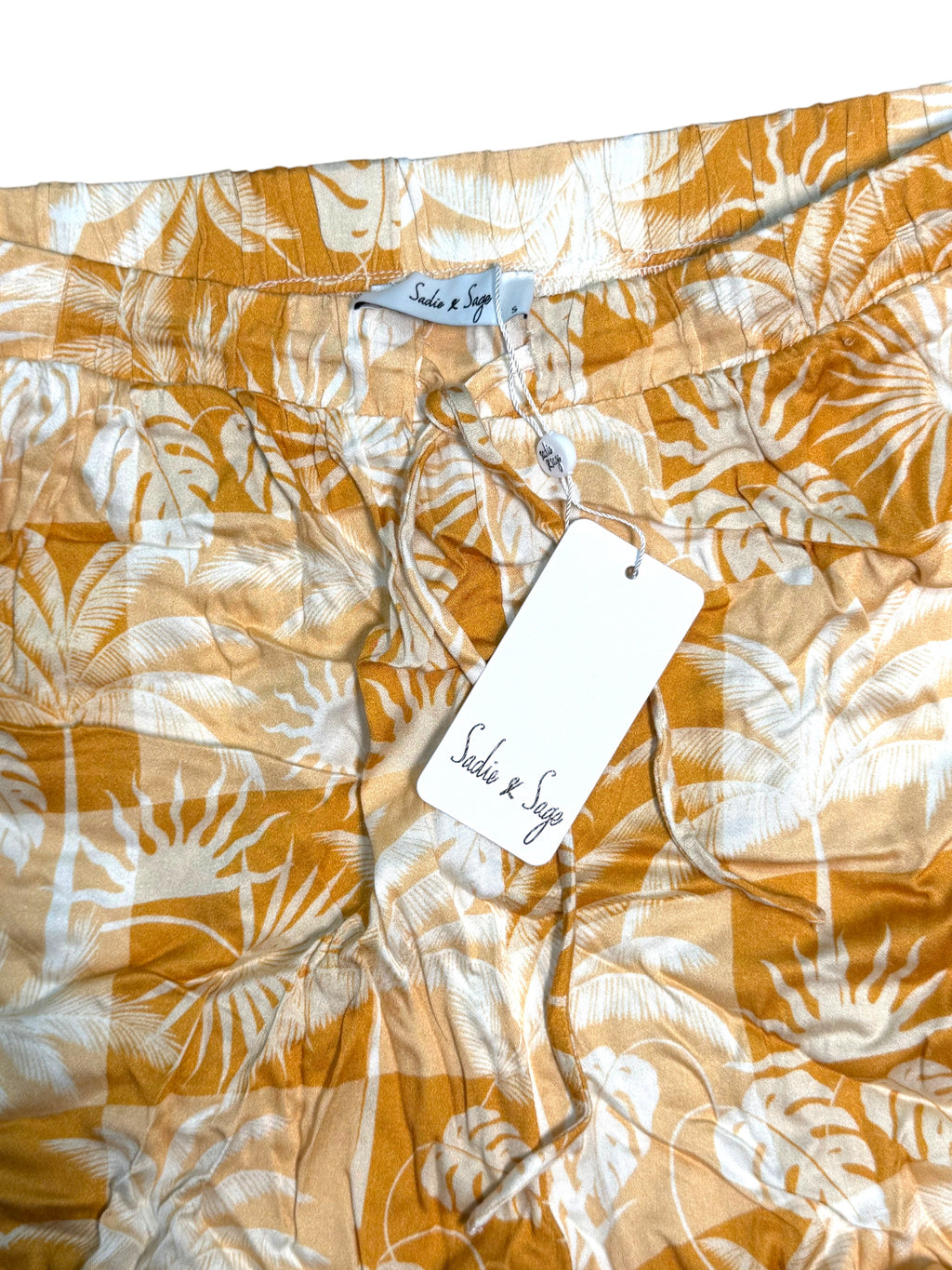 Orange Floral Short Drawstring Shorts with Pockets