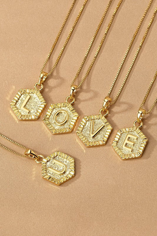 Waterproof Hexagon Brass Initial Letter Pendant
