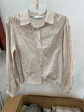 Beige Button-Up Long Sleeve Blouse with Puff Sleeves