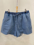 Light Blue Denim Drawstring Shorts with Elastic Waist