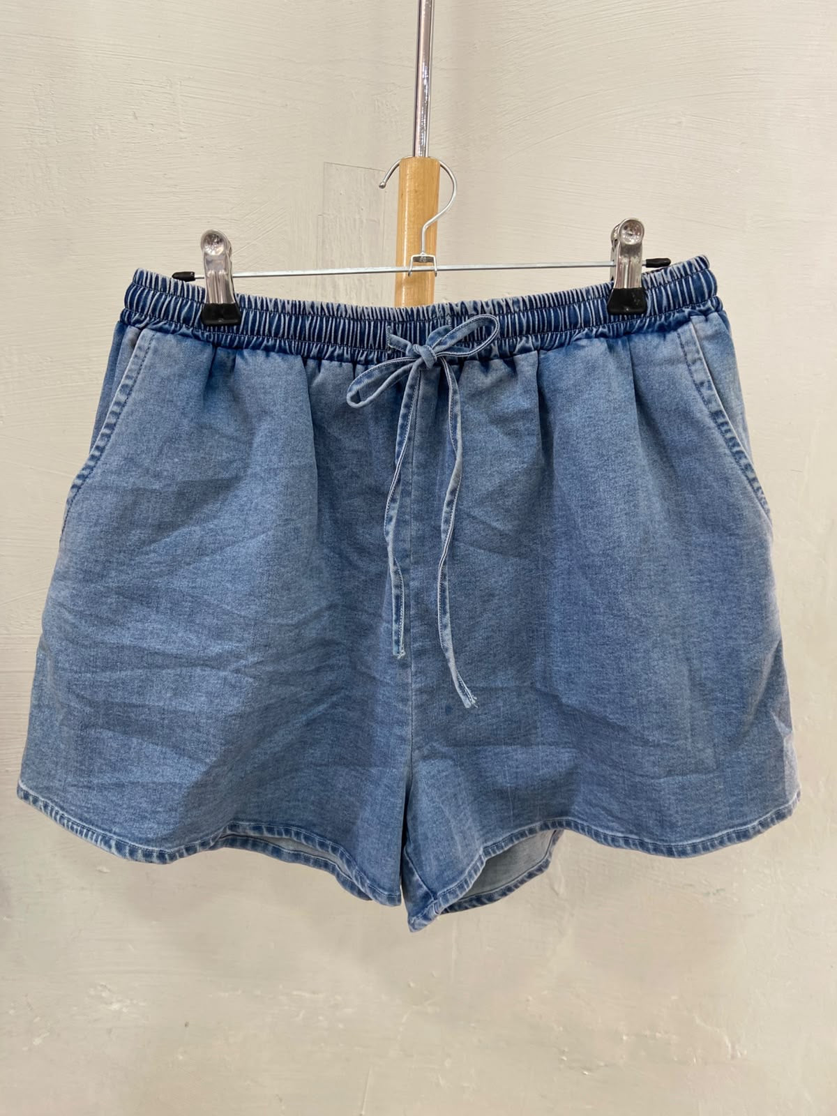 Light Blue Denim Drawstring Shorts with Elastic Waist