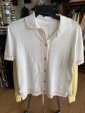 White Short Sleeve Button-Up Top with Embroidery Detail
