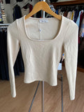 Cream Long Sleeve Square Neck Top with Textured Fabric