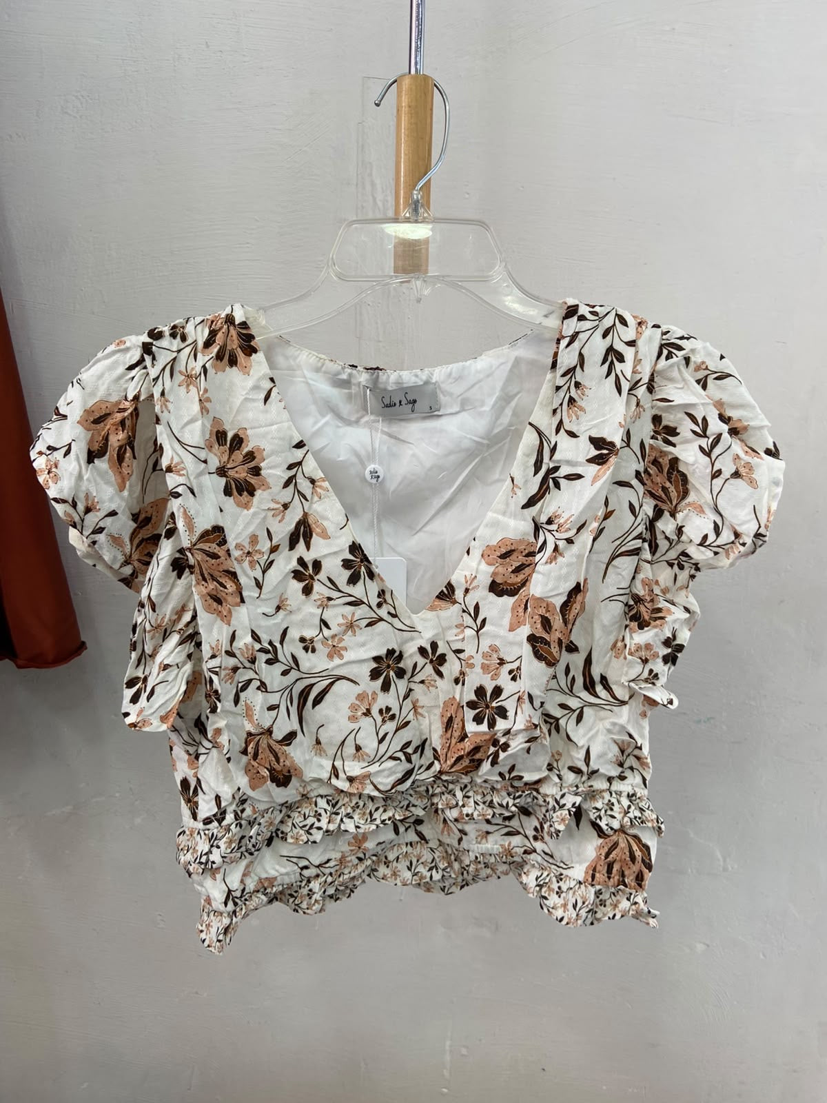 Floral Short Sleeve Ruffled Blouse with Smocked Hem