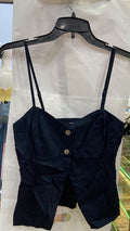 Navy Spaghetti Strap Cropped Top with Button Detail