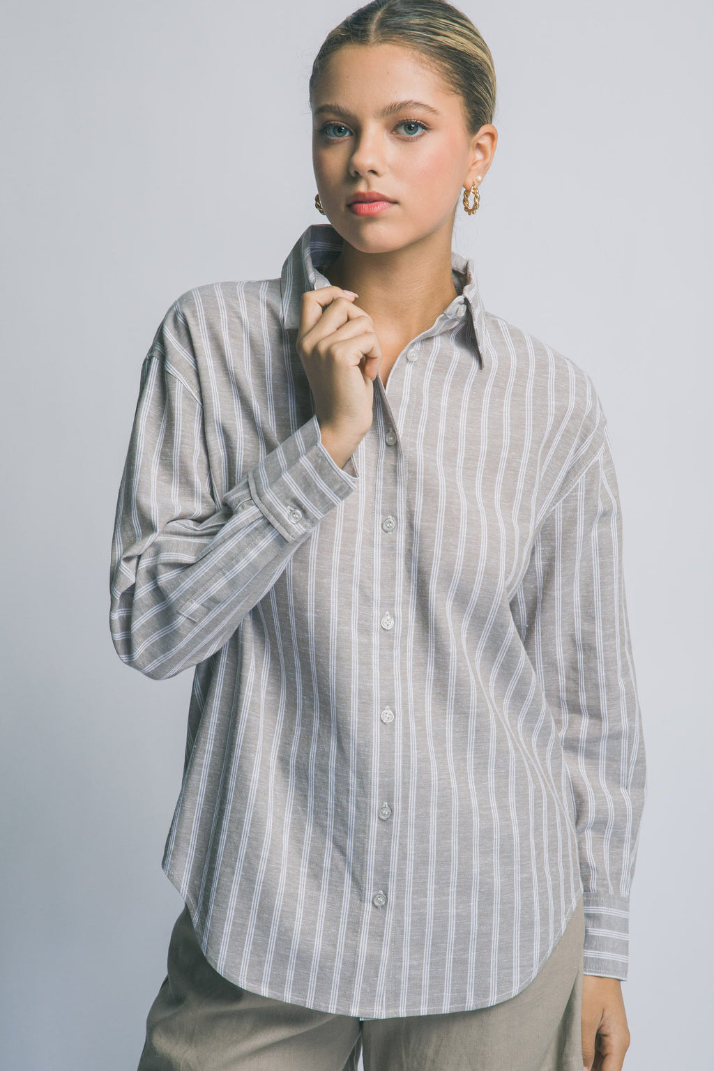 Camisa Oversized de Rayas Azules con Botones y Manga Larga para Mujer
