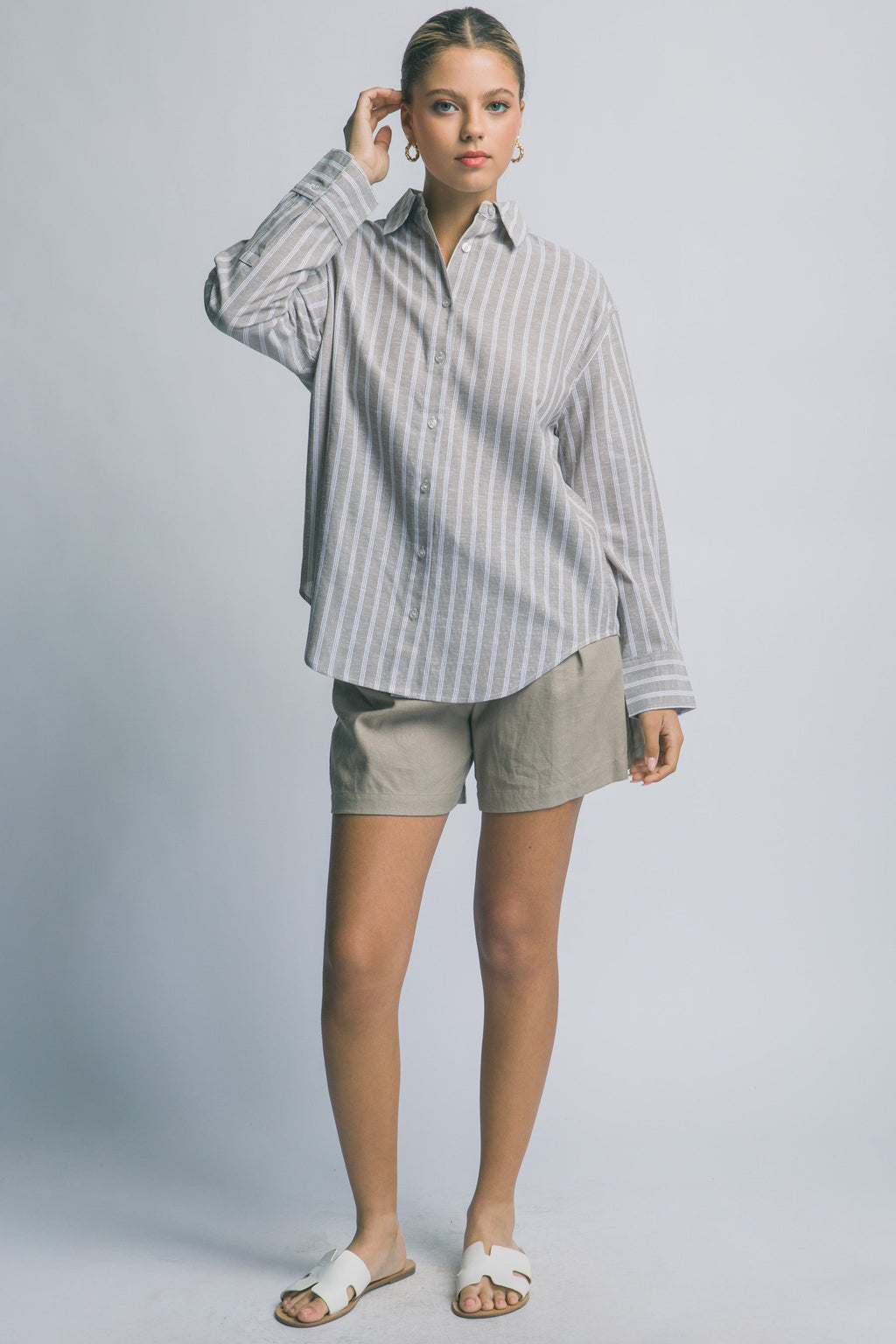 Camisa Oversized de Rayas Azules con Botones y Manga Larga para Mujer