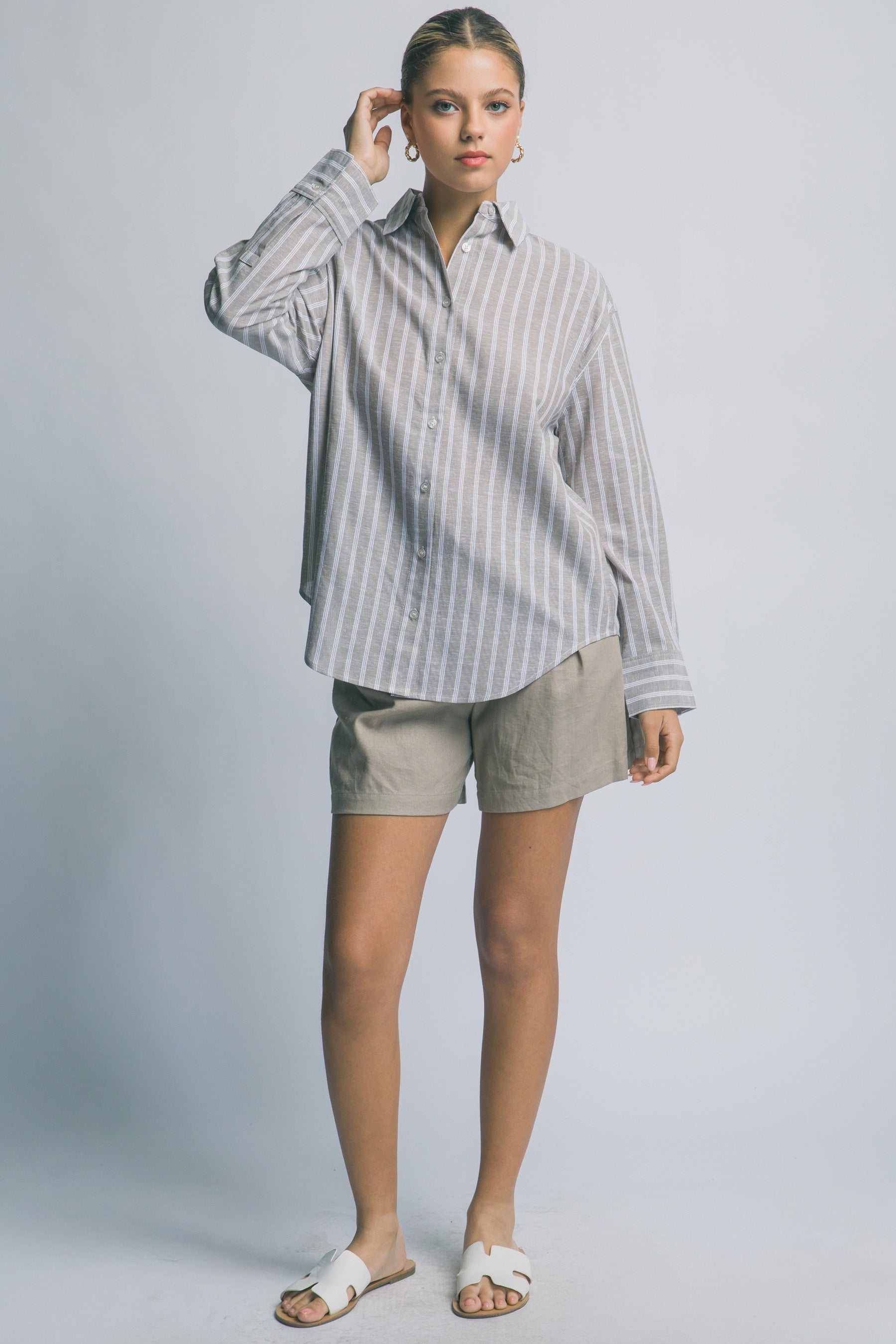 Camisa Oversized de Rayas Azules con Botones y Manga Larga para Mujer
